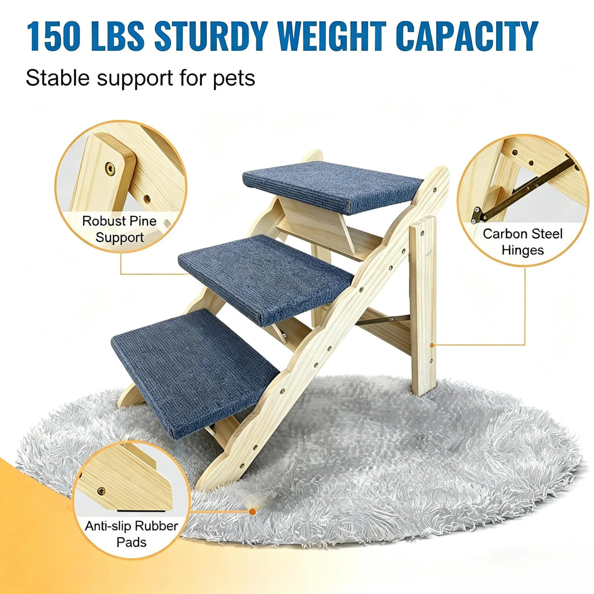 DishyKooker Premium Wooden Pet Steps And Folding Dog Ramp