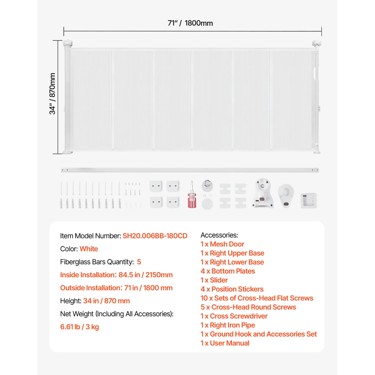 SucceBuy Retractable Baby Gate For Kids And Pets Indoor Safety