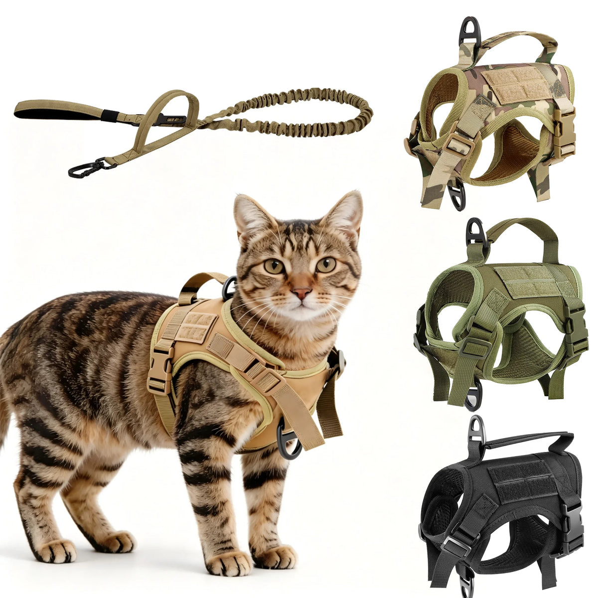 Tactical Escape Proof Cat Harness And Leash Set With Handle