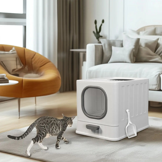 Bingopaw Enclosed Top Entry Cat Litter Box With Included Scoop