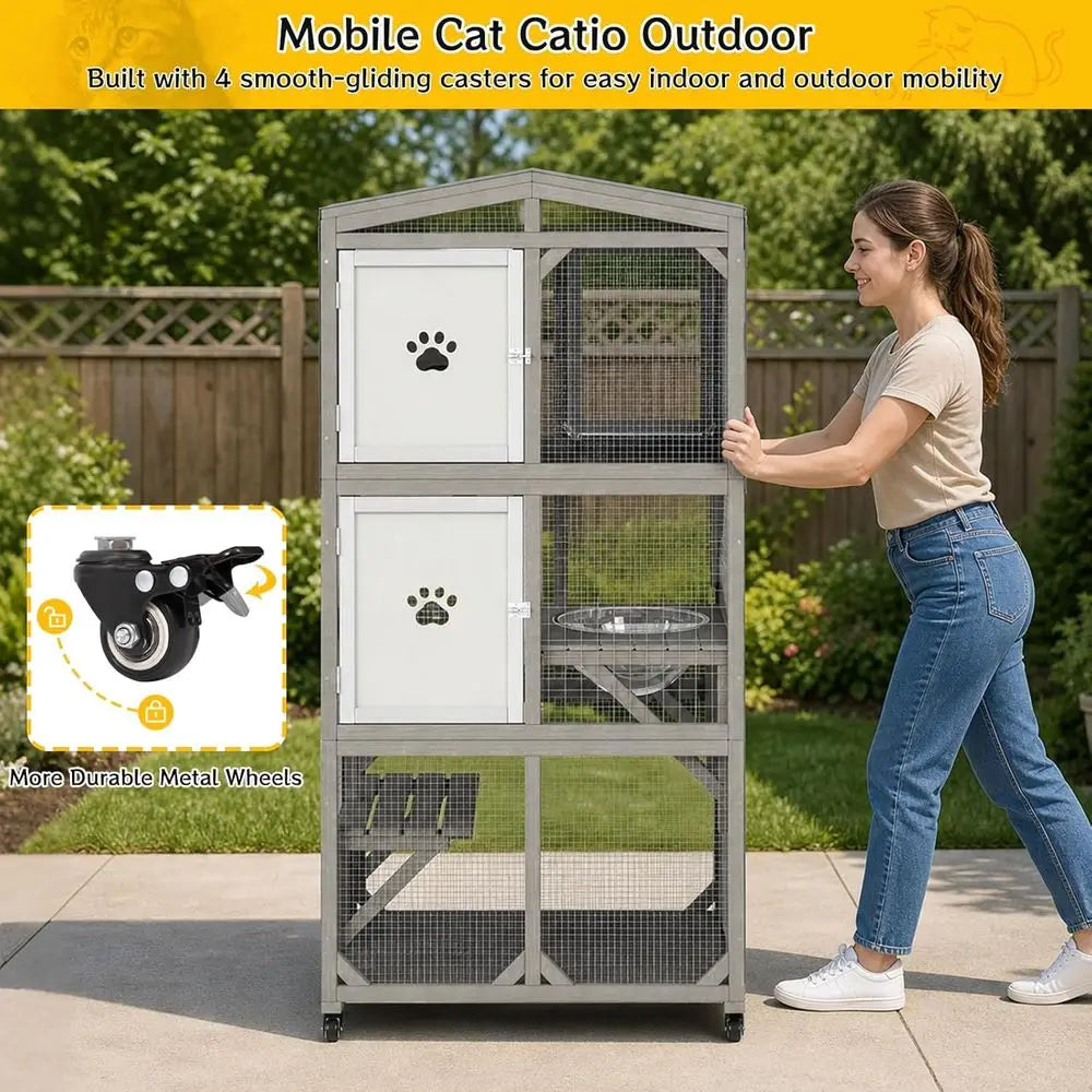 Weatherproof Five Tier Catio With Acrylic Windows And Rolling Casters