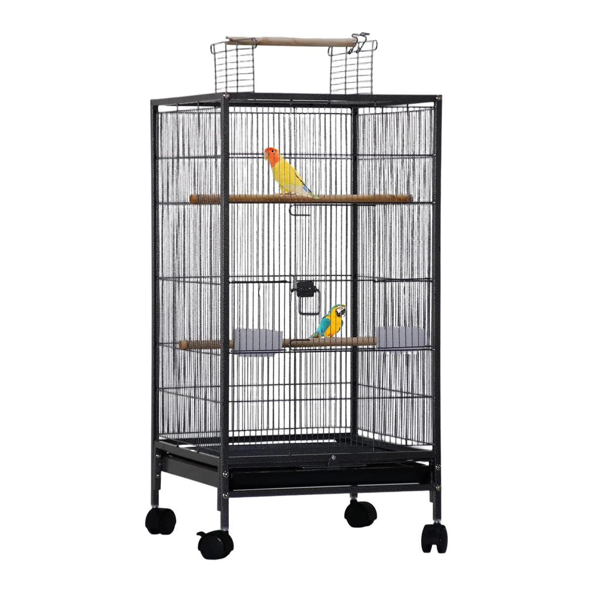 HiMiss Open Top Bird Cage With Rolling Stand Base Tray