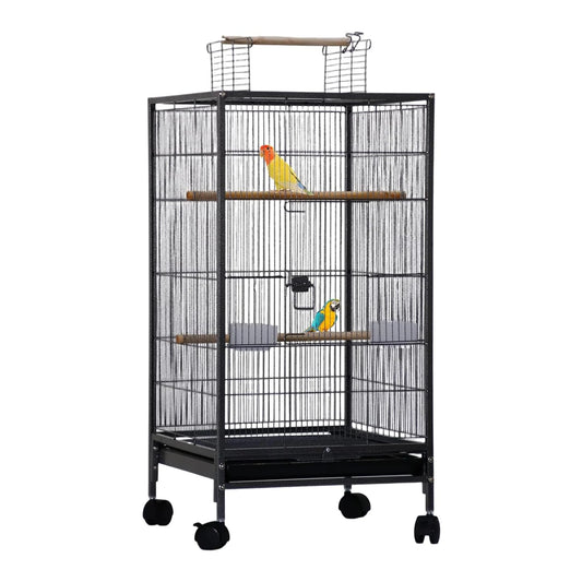HiMiss Open Top Bird Cage With Rolling Stand Base Tray