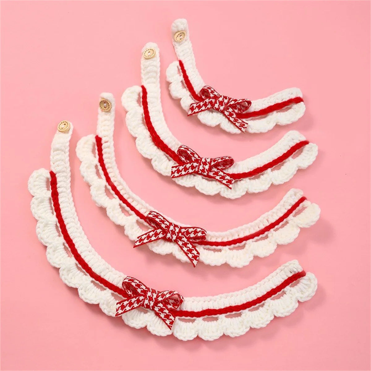 Adjustable Lace Bow Knot Knitted Pet Collar For Cats And Dogs
