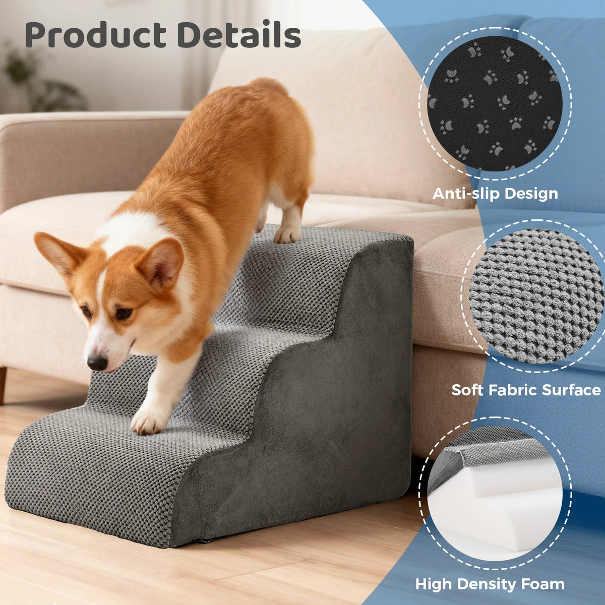High Density Foam Dog Stairs Curved Non Slip Pet Ramp