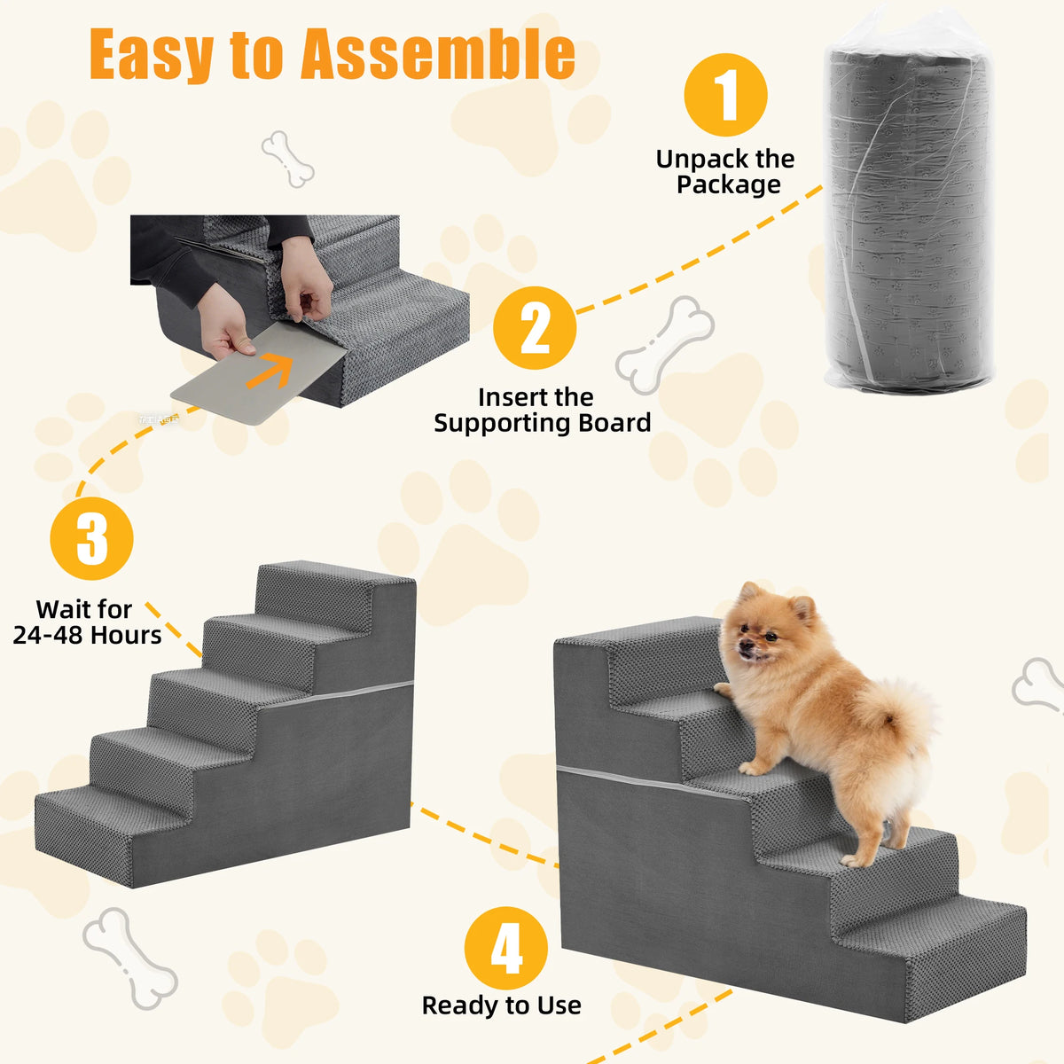 Foam Dog Stair Ramp Featuring Curved Non Slip Pet Steps