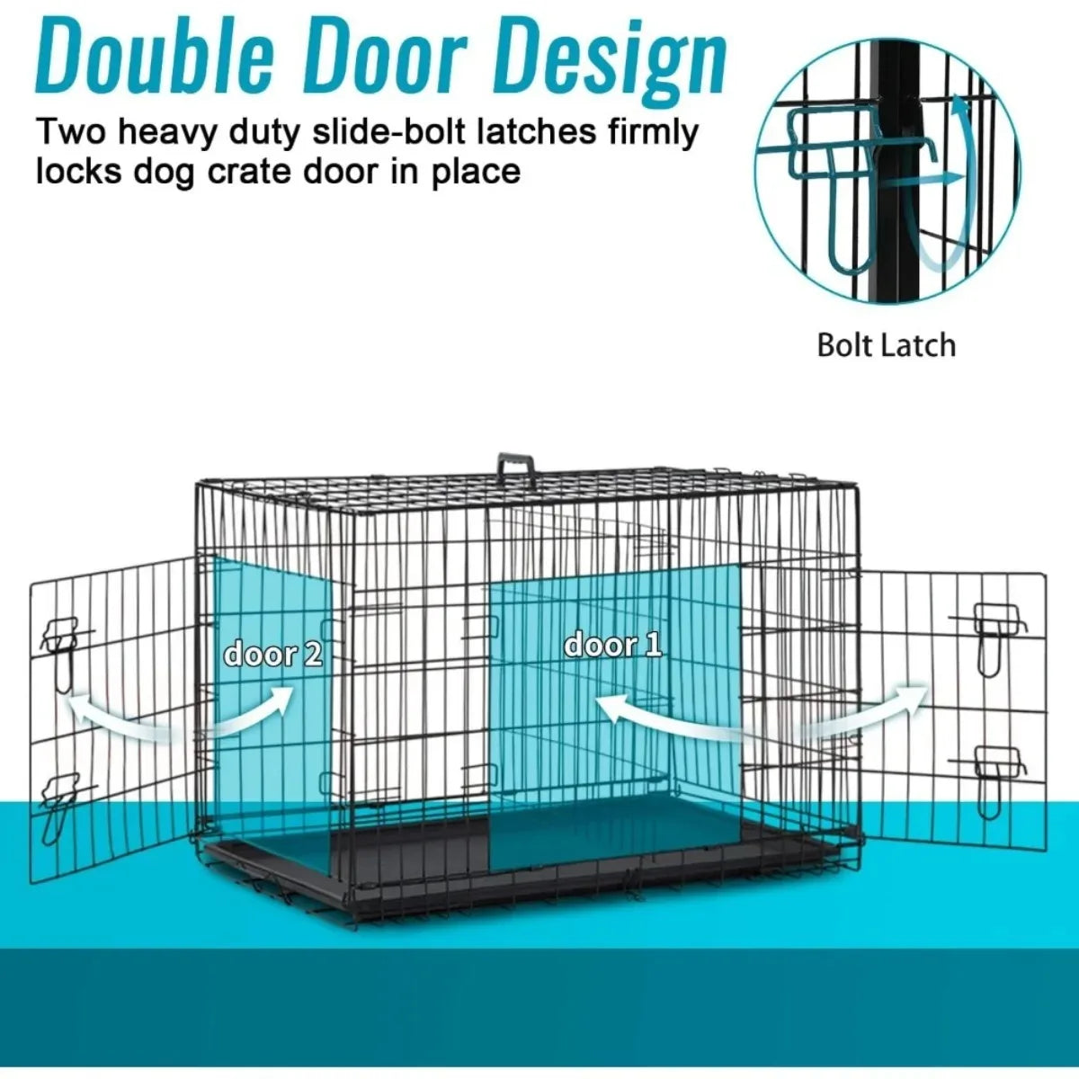 XIUWO Foldable Metal Dog Crate With Double Doors And Divider Tray