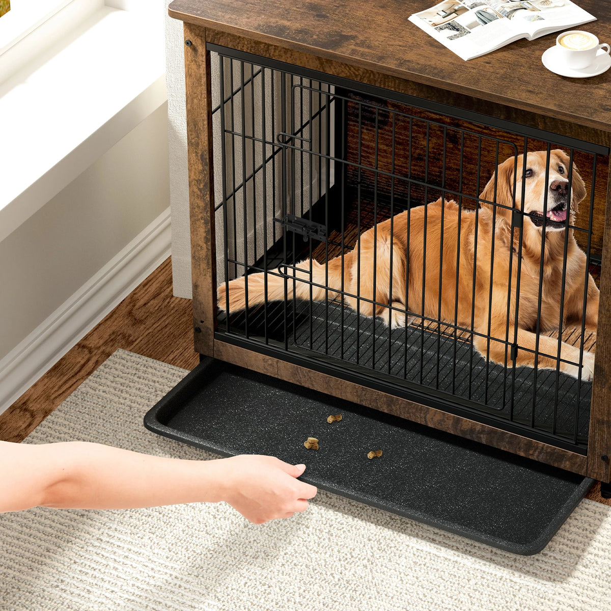 Functional Indoor Wooden Dog Kennel With Integrated Side Table