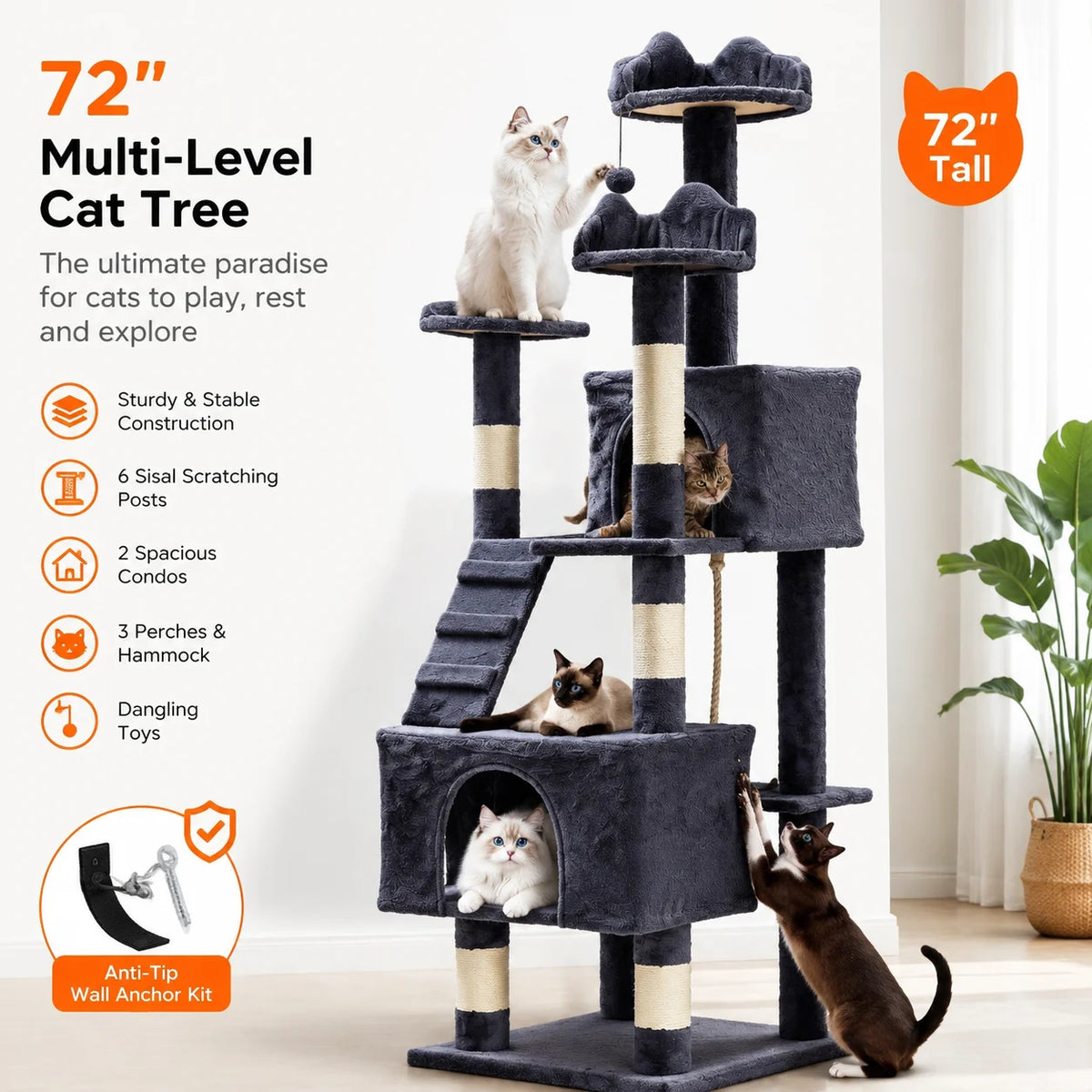 Elevated Multi Level Cat Tower With Sisal Scratching Posts