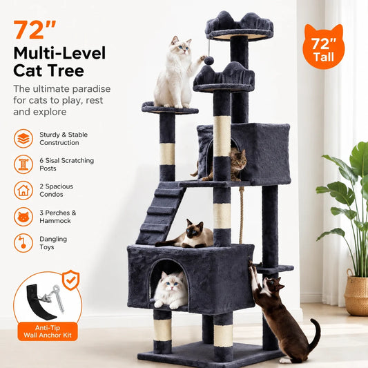 Elevated Multi Level Cat Tower With Sisal Scratching Posts