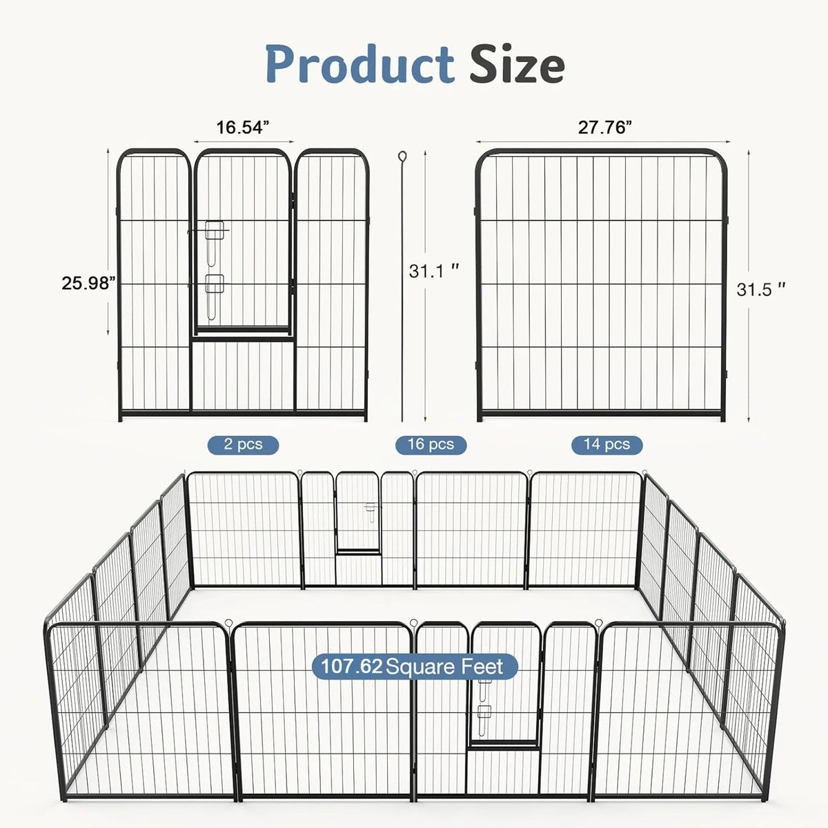 JHK Foldable Metal Dog Playpen Pet Exercise Outdoor Fence