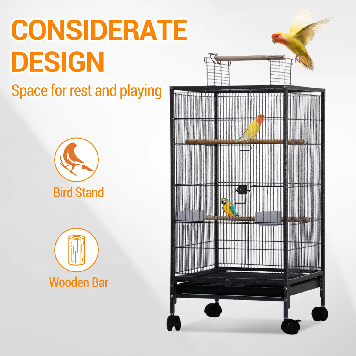HiMISS Open Top Metal Bird Cage With Perches And Tray