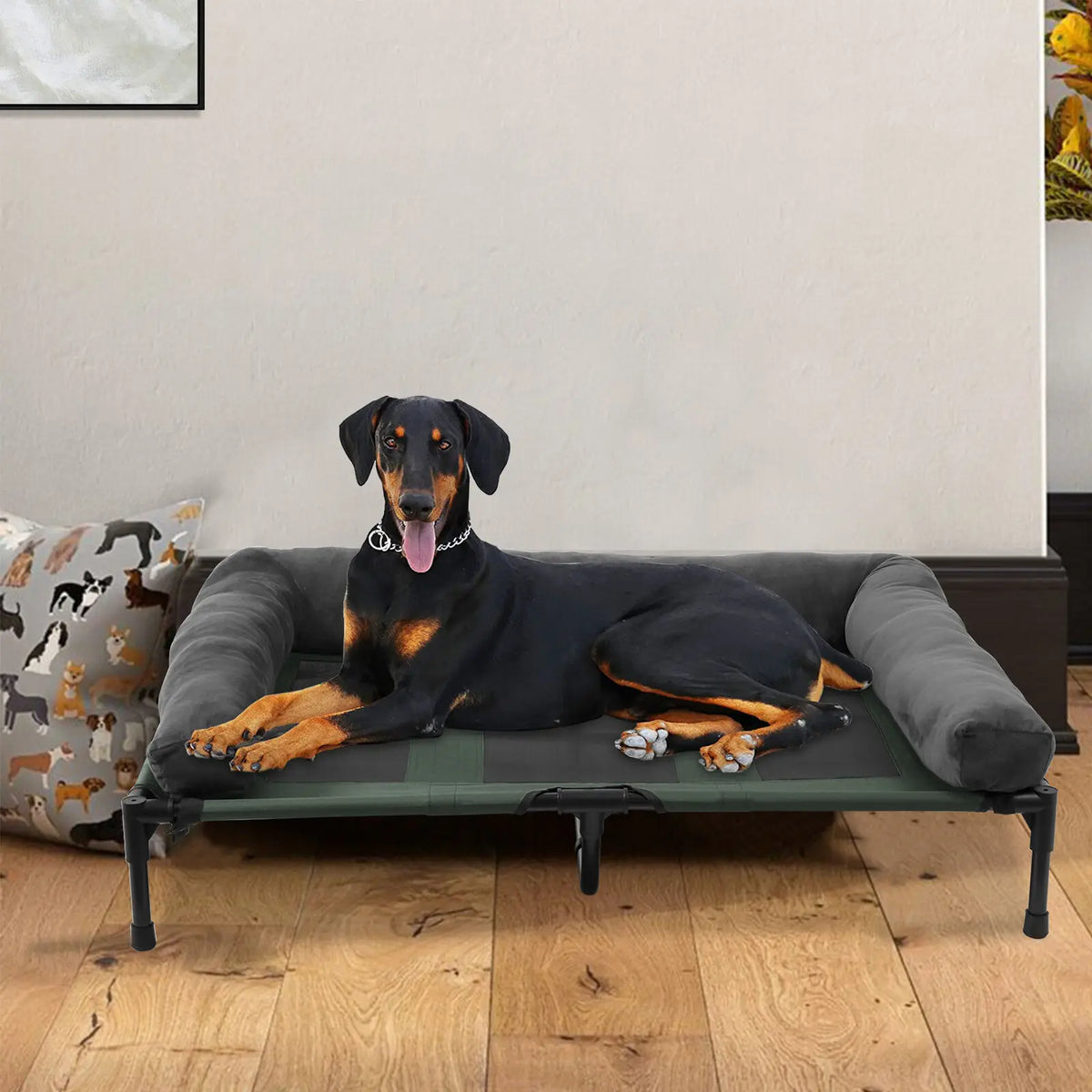 Bingopaw Elevated Dog Bed With Breathable Mesh And Plush Bolster