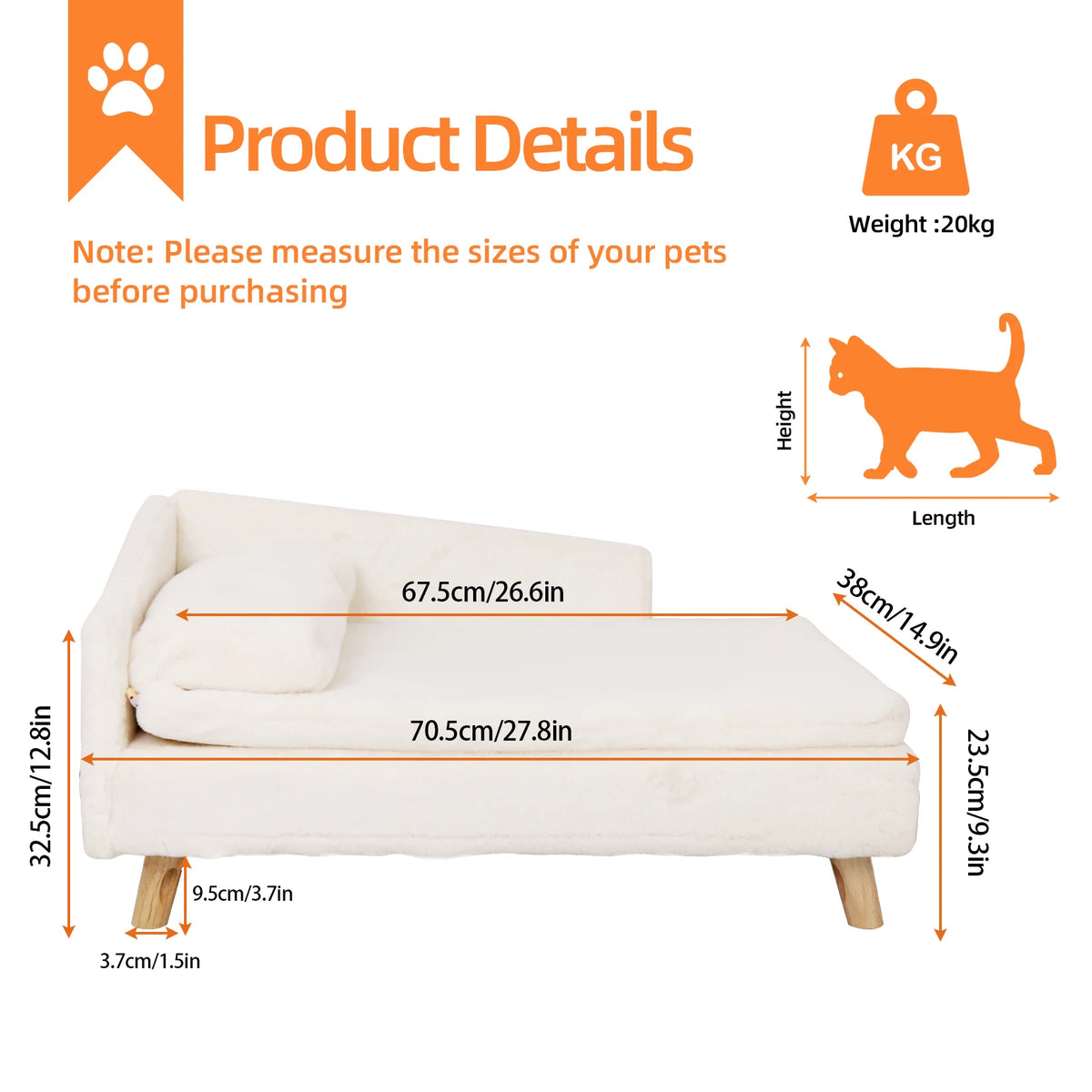 BINGOPAW Elevated Wooden Pet Bed With Soft Padded Cushion