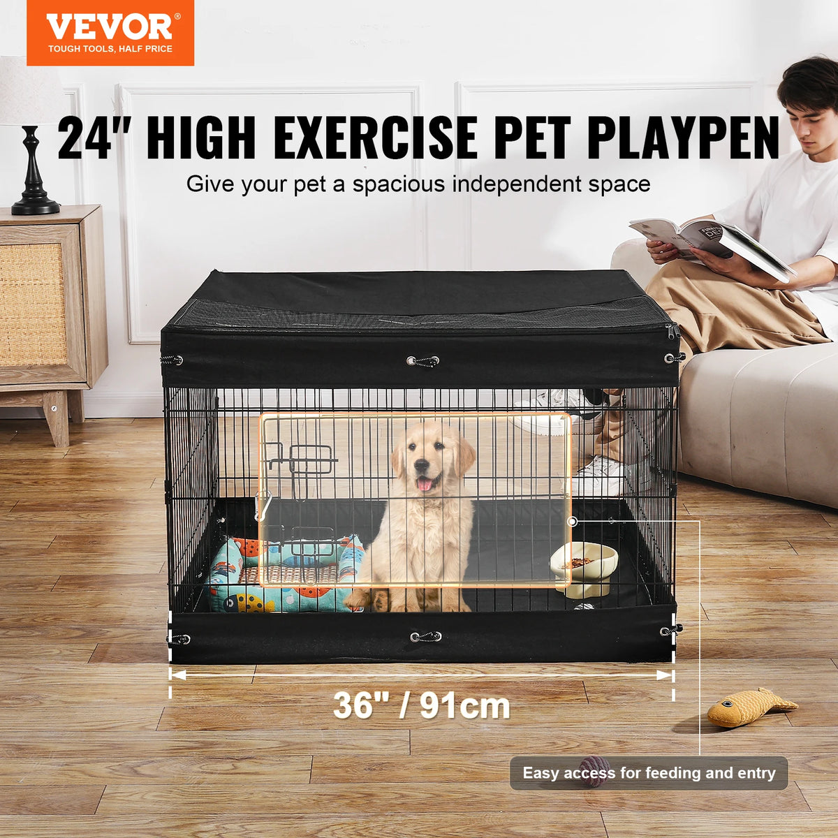 VEVOR Foldable Metal Dog Playpen With Top Cover And Bottom Pad