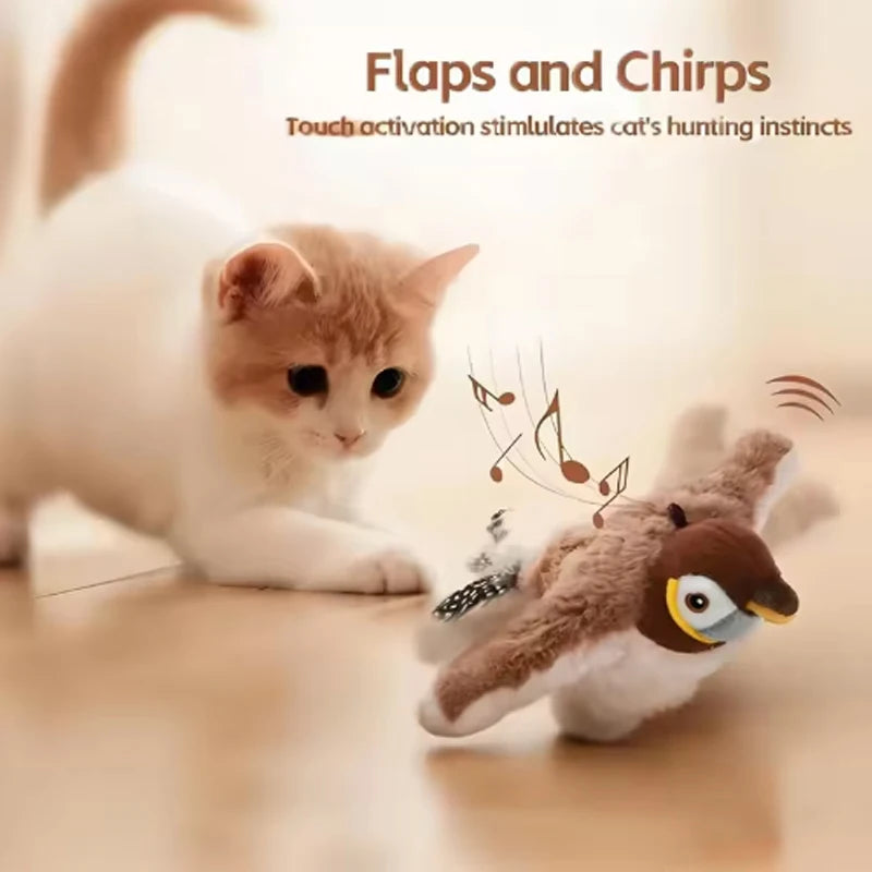 Rechargeable Simulated Bird Cat Toy Interactive Chirping Flapping Plush Pet