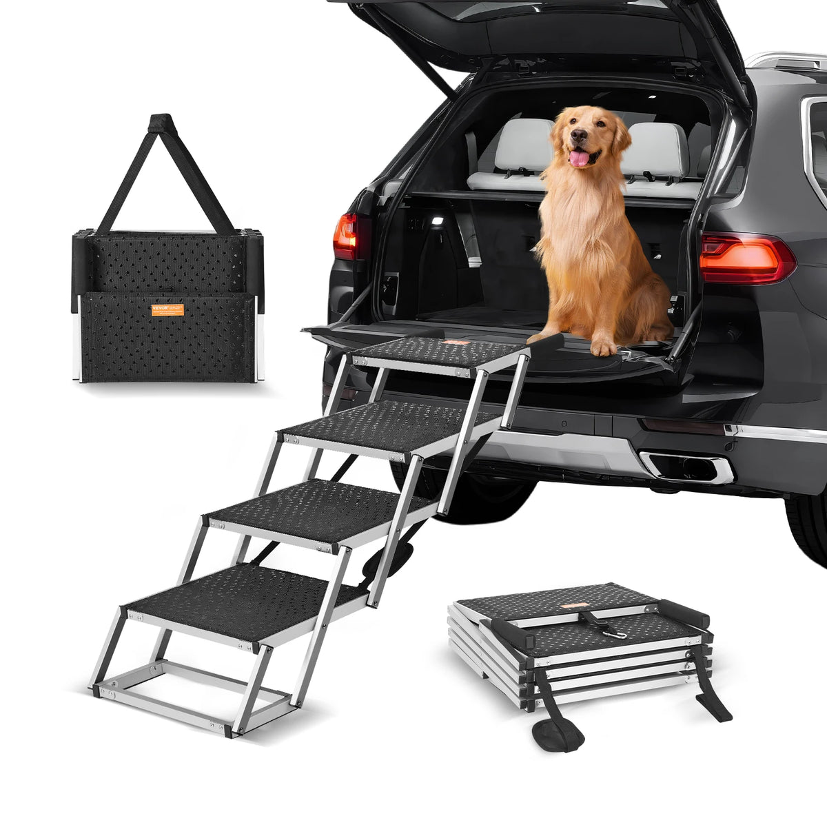 SucceBuy Lightweight Aluminum Folding Pet Car Steps For Dogs