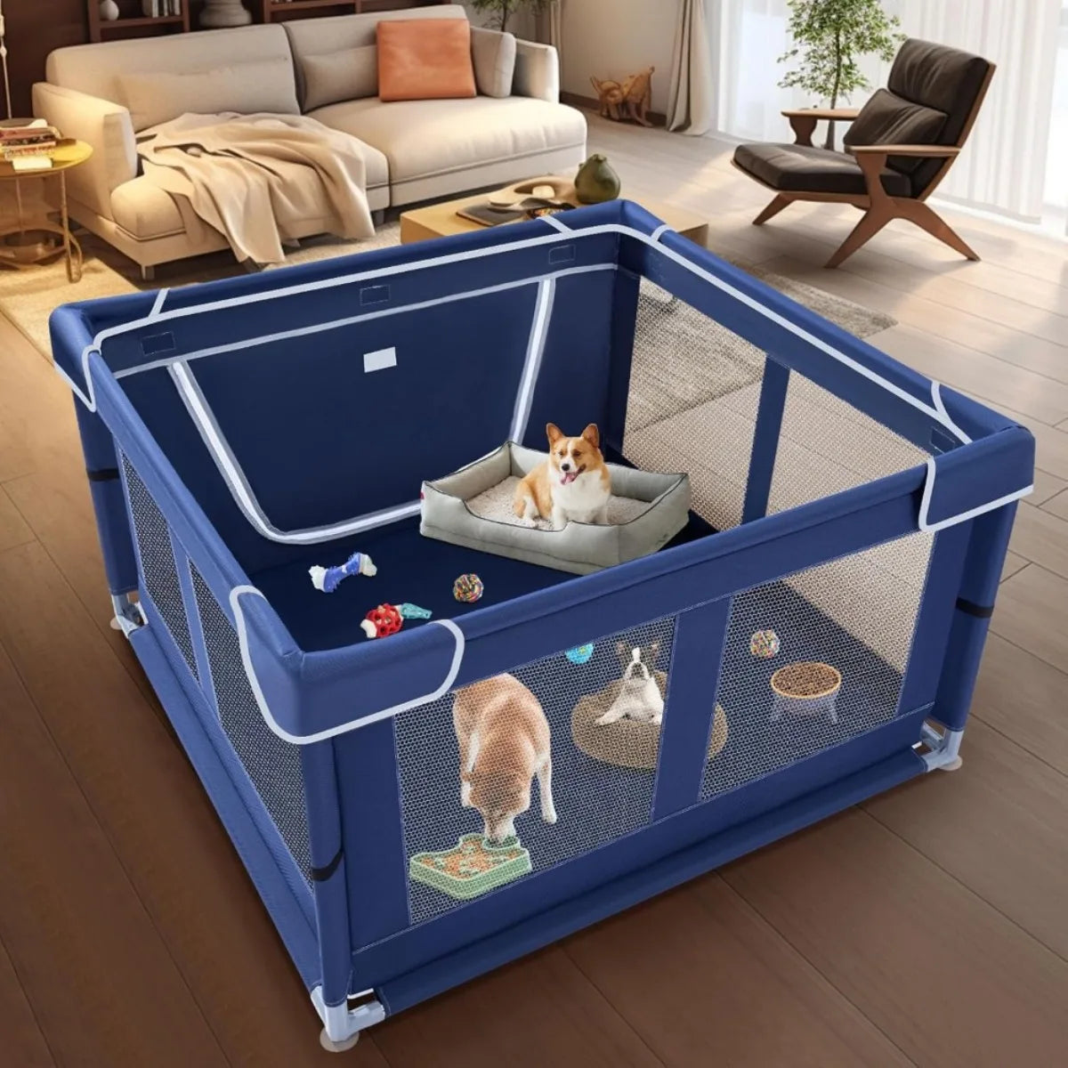 XIUWO Indoor Outdoor Puppy Playpen With Gate For Small Dogs