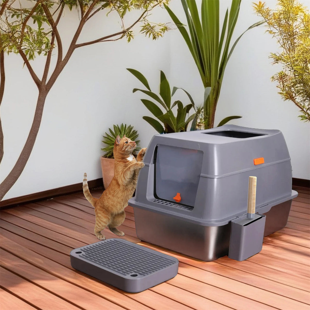 Enclosed Stainless Steel Cat Litter Box With Lid High Walls