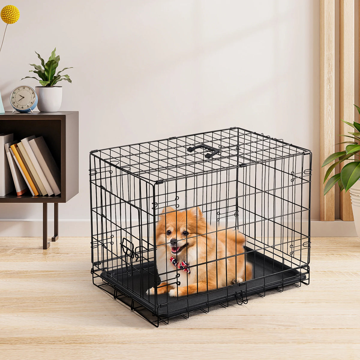 JHK Single Door Folding Metal Dog Kennel Leak Proof Tray