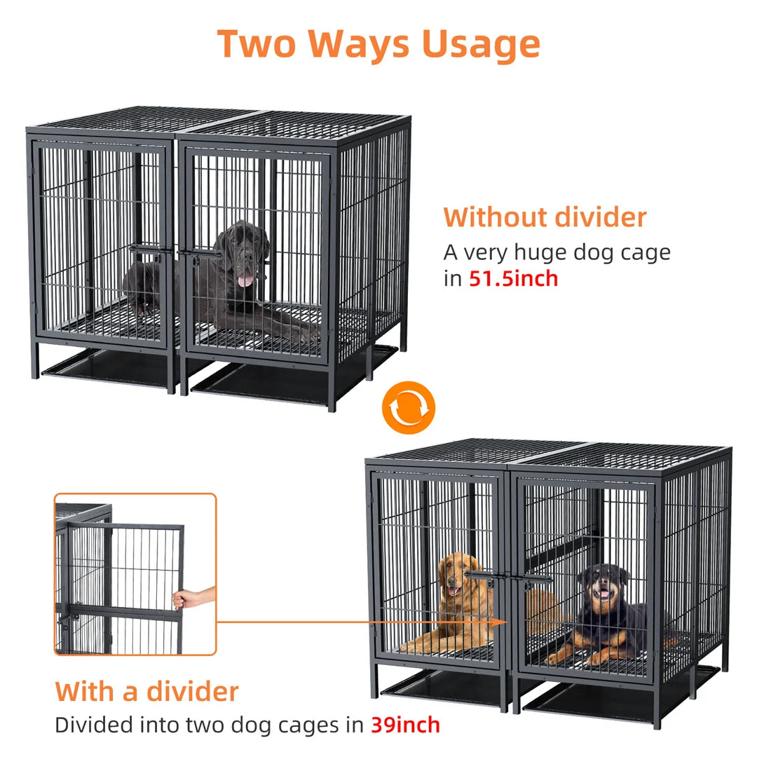 Bingopaw Double Metal Dog Cage Kennel With Removable Divider